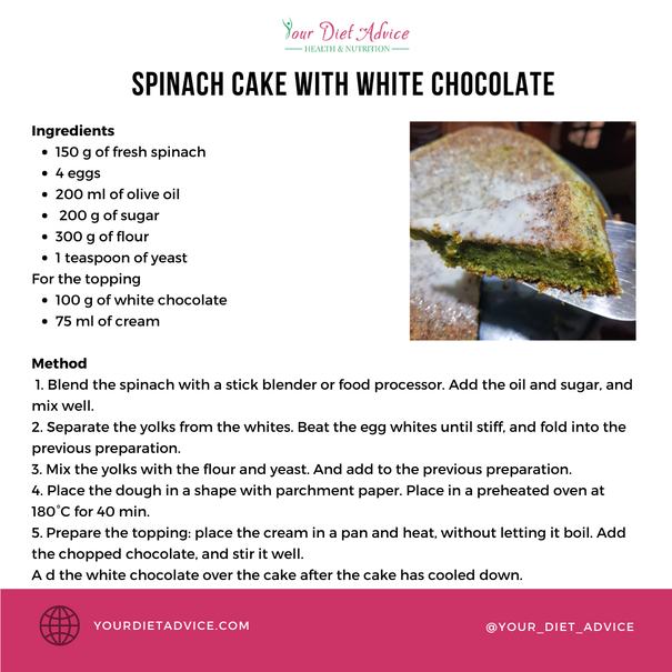 Spinach cake with white chocolate recipe