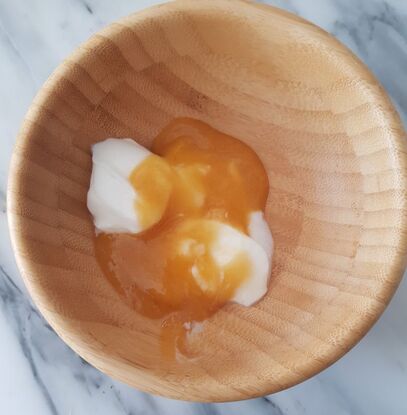Breakfast: plain natural yogurt with mango