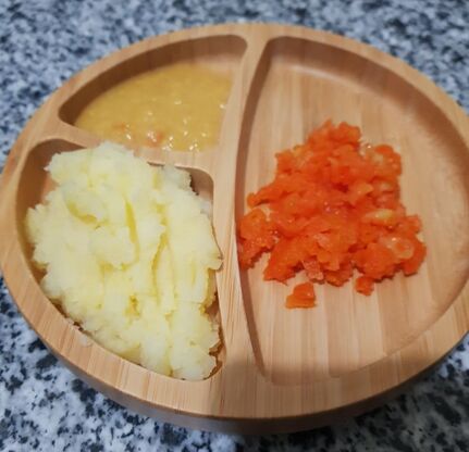 Dinner: Red Lentils, Mashed Potatoes, Mashed Carrots
