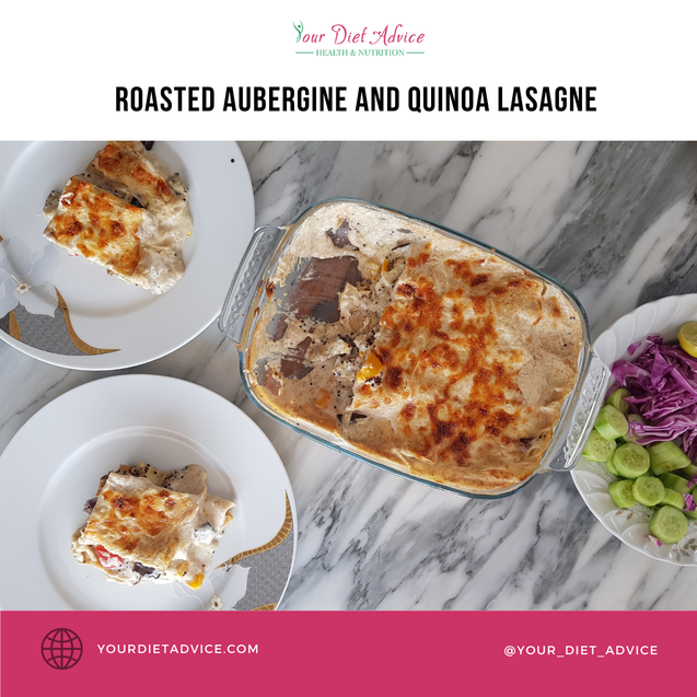 Roasted aubergine and quinoa lasagne